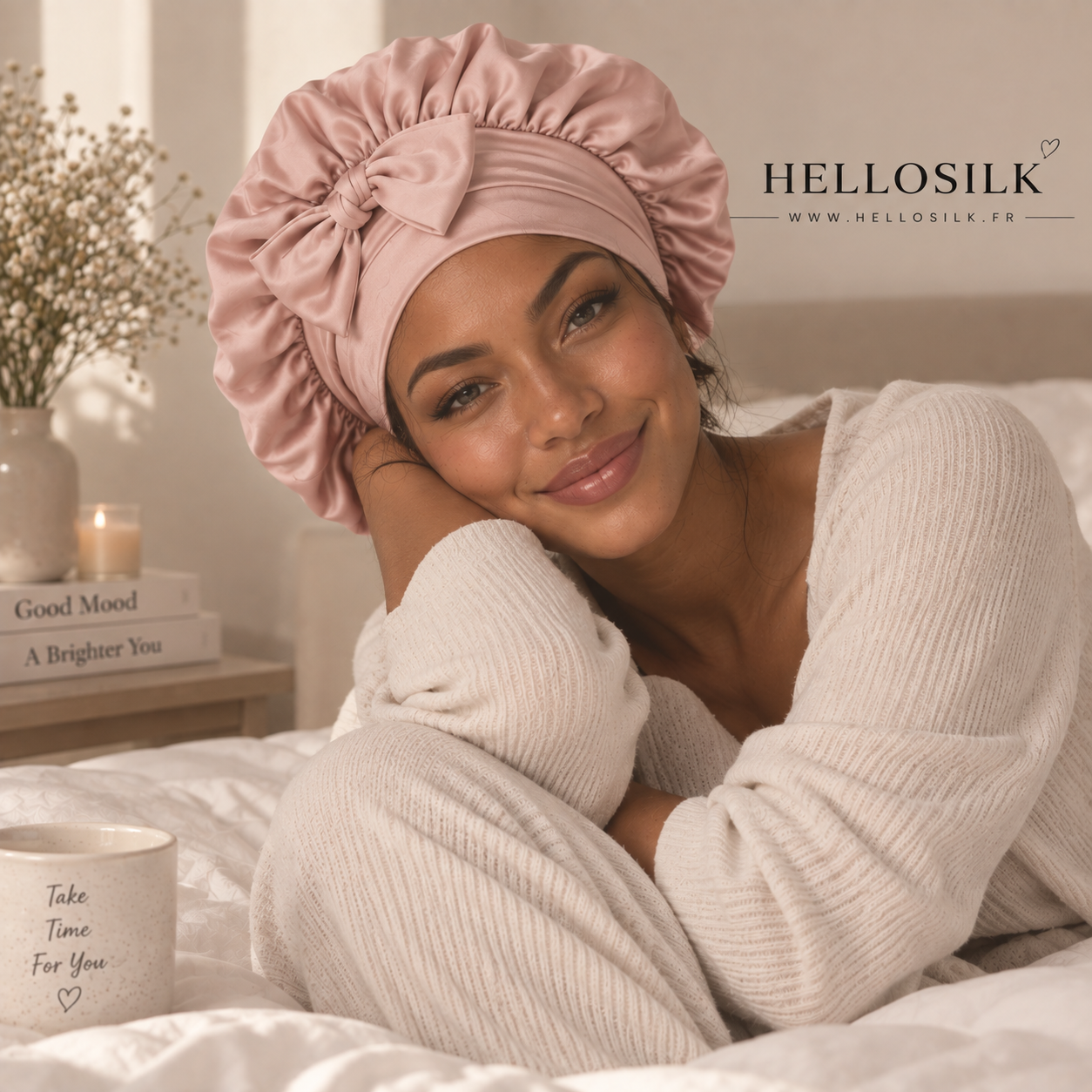Bonnet de nuit en soie de mûrier 100% - Protection des cheveux
